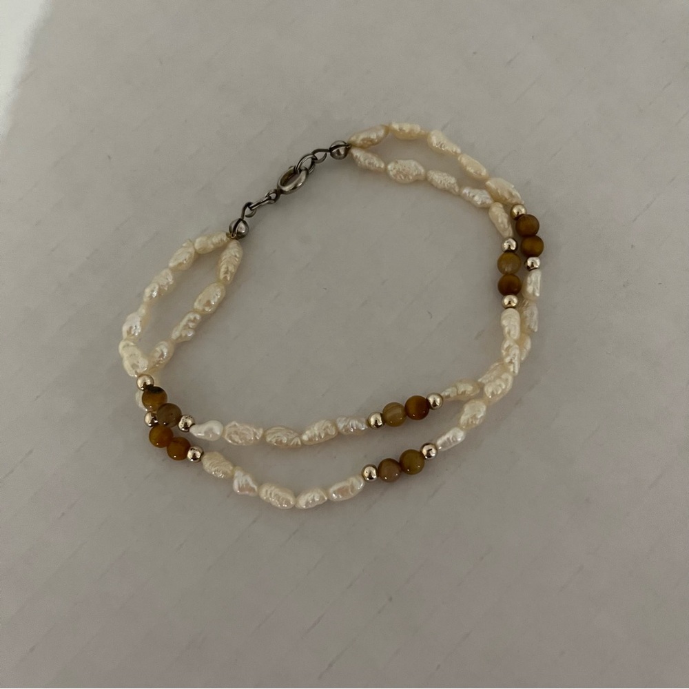 Elegant Cream and Brown Beaded Bracelet freshwater pearls vintage